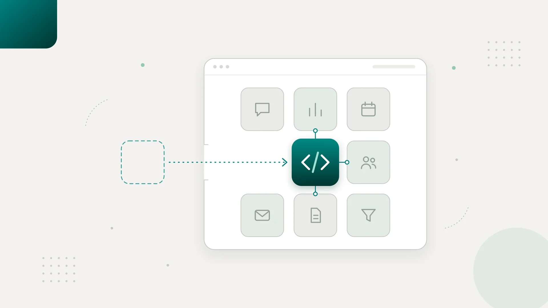 An engineer tile moving from outside a team workspace into the center of its tools.